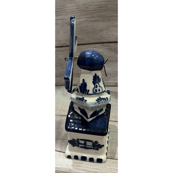 Porcelain Glass Blue And White Windmill 6” - Picture 2 of 7